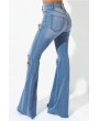 Light-blue Ripped Raw Hem Casual Flared Jeans