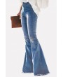 Light-blue Ripped Elastic Waist Pocket Casual Flared Jeans