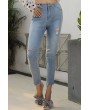 Light-blue Ripped Distressed Pocket Casual Skinny Jeans