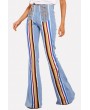 Light-blue Stripe Lace Up Pocket Casual Flared Jeans