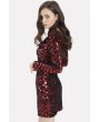 Red Sequin Plunging Long Sleeve Apparel Bodycon Dress