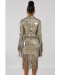 Gold Sequin Fringe Long Sleeve Apparel Bodycon Dress