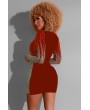 Red Sequin V Neck Long Sleeve Apparel Mini Bodycon Dress