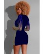 Blue Sequin V Neck Long Sleeve Apparel Mini Bodycon Dress