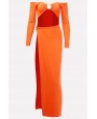 Orange Cutout Slit O Ring Off Shoulder Apparel Dress