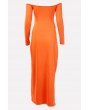Orange Cutout Slit O Ring Off Shoulder Apparel Dress