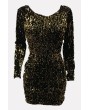 Gold Sequin V Back Long Sleeve Apparel Bodycon Dress