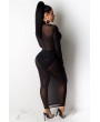 Black Sheer Sequin Cowl Neck Apparel Maxi Dress