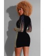 Black Sequin V Neck Long Sleeve Apparel Mini Bodycon Dress