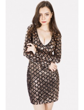 Sequin Plunging Long Sleeve Apparel Bodycon Dress