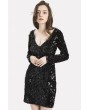 Sequin Plunging Long Sleeve Apparel Bodycon Dress