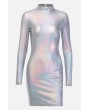 Patent Leather High Neck Long Sleeve Apparel Bodycon Dress