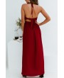 Dark-red Halter Cutout Slit Hem Apparel Maxi Chiffon Dress
