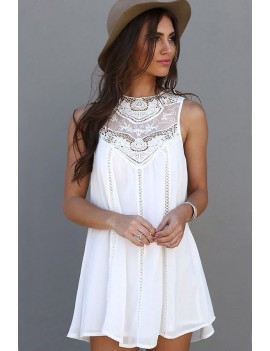 White Mesh Lace Embroidered Cutout Apparel Chiffon A Line Dress