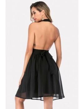 Black Halter Cutout Backless Apparel Chiffon Dress