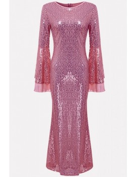 Pink Sequin Flare Sleeve Apparel Bodycon Maxi Dress