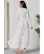 White Button Up Plunging Long Sleeve Chic Maxi Dress