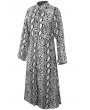 Gray Snakeskin Lapel Button Up Long Sleeve Apparel Maxi Dress