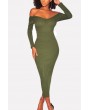 Off Shoulder Long Sleeve Ribbed Apparel Maxi Bodycon Sweater Dress