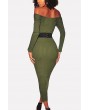 Off Shoulder Long Sleeve Ribbed Apparel Maxi Bodycon Sweater Dress