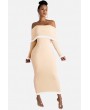 Apricot Off Shoulder Long Sleeve Apparel Bodycon Maxi Dress