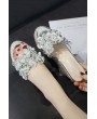 Silver Flower Imitation Pearl Detail Clear Woven Wedge Mules
