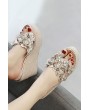 Gold Flower Imitation Pearl Detail Clear Woven Wedge Mules