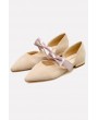 Apricot Suede Bowknot Pointed Toe Flats