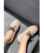 Apricot Faux Fur Tied Round Toe Flats