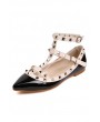 Black Faux Leather Studded Pointed Toe Flats