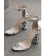 White Snakeskin Clear Ankle Strap Chunky Heel Sandals