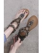 Bead Buckle Zip Back Boho Thong Flat Sandals