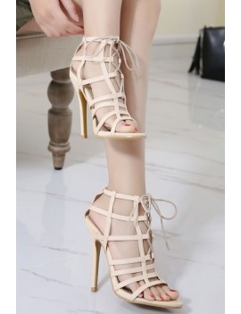 Apricot Lace Up Strappy Caged High Heel Gladiator Sandals