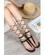 Black Lace Up Bead Thong Flat Gladiator Sandals