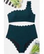 Dark-green Scallop One Shoulder Padded Apparel Swimwear
