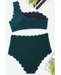 Dark-green Scallop One Shoulder Padded Apparel Swimwear