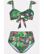 Green Leaf Print Knotted Tied Back High Waist Apparel Swimwear