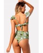 Green Leaf Cap Sleeve High Waist Apparel Swimwear Swimsuit