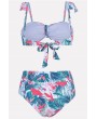 Teal Leaf Print Knotted Tied Back High Waist Apparel Swimwear