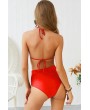 Red Halter Rhinestone Mesh Splicing Triangle Apparel Swimwear