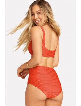 Red Button Decor Square Neck High Waist Padded Apparel Swimwear