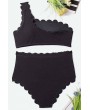 Black Scallop One Shoulder Padded Apparel Swimwear