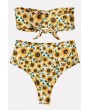 Yellow Sunflower Print Knotted Bandeau Cheeky Apparel Swimwear Swimsuit