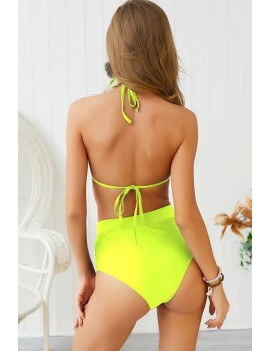 Neon Green Halter Rhinestone Mesh Splicing Triangle Apparel Swimwear
