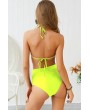 Neon Green Halter Rhinestone Mesh Splicing Triangle Apparel Swimwear
