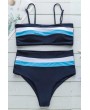 Dark-blue Color Block Padded High Waist Apparel Swimwear Swimsuit