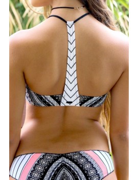 White Tribal Print High Neck Apparel Two Piece Swimsuit