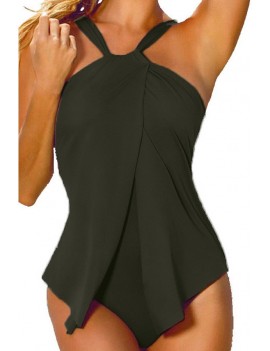 Army Green Halter Ruffle Apparel One Piece Swimsuit