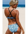 Blue Floral Print High Neck Apparel Two Piece Swimsuit