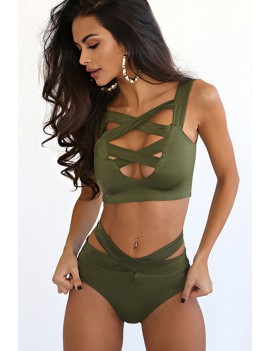 Solid Color Strappy Apparel Two Piece Swimsuit